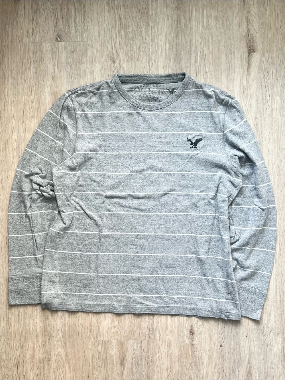 Y2K American Eagle Vintage Fit Knit Shirt Men XL Grey Striped Grunge Long Sleeve